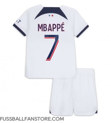 Paris Saint-Germain Kylian Mbappe #7 Replik Auswärtstrikot Kinder 2023-24 Kurzarm (+ Kurze Hosen)